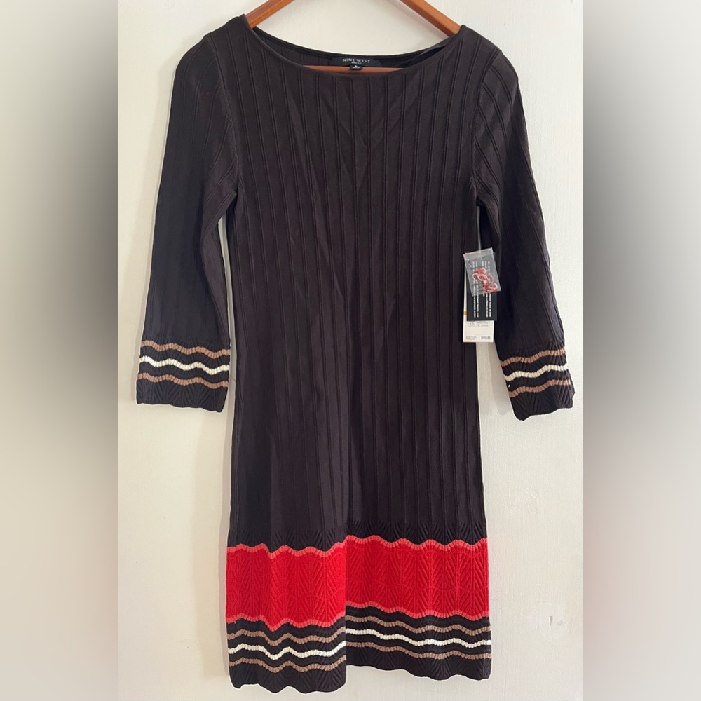 Nine West NWT Women's Brown
Striped Ribbed 3/4 Sleeve
Dress Size S